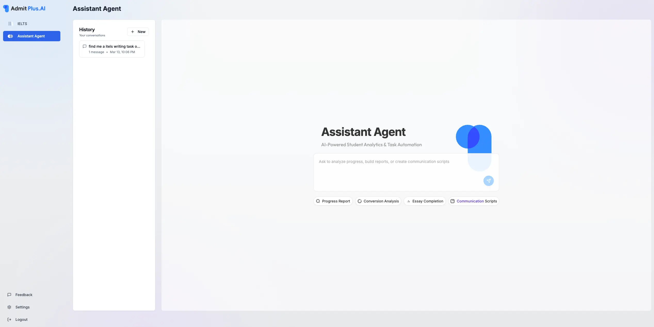 AI Assistant Agent analyzing writing history and providing study guidance